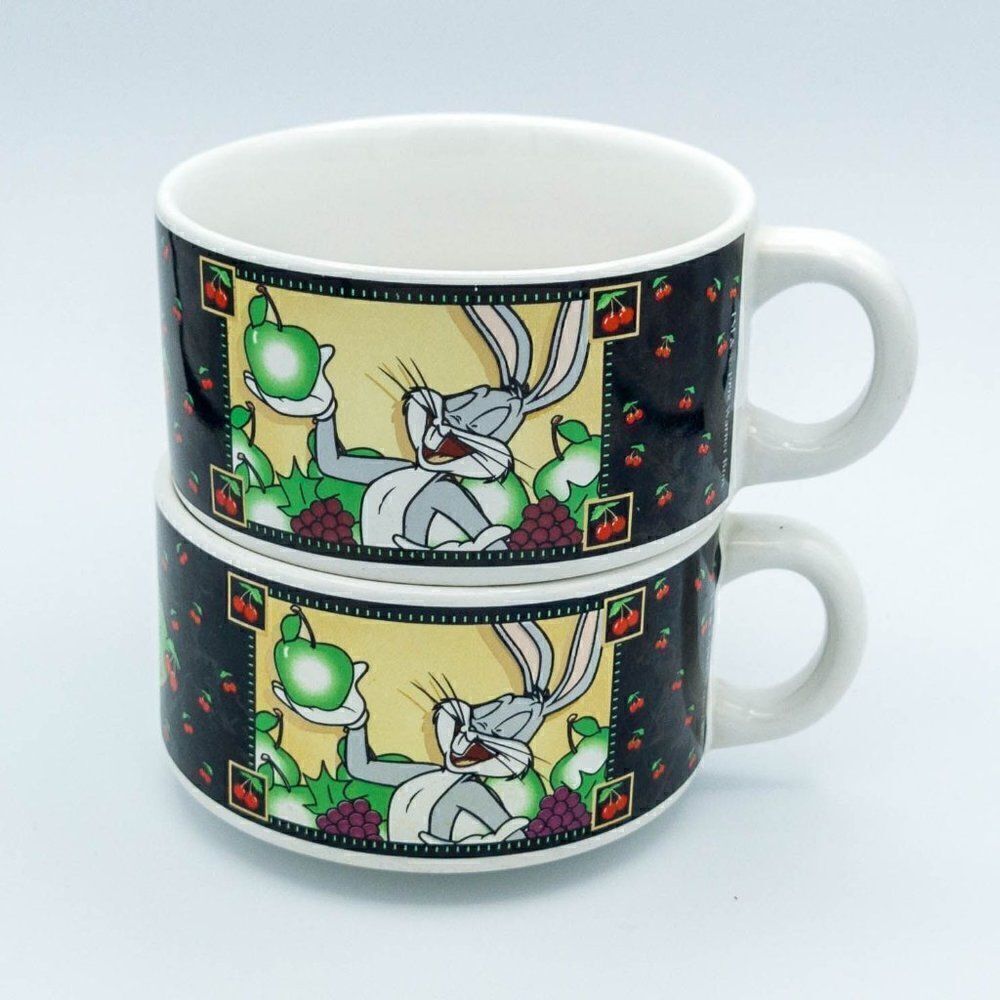 Looney Tunes Vintage 1998 Warner Bros Soup Mug Cup Set of 2 - Picture 5 of 8
